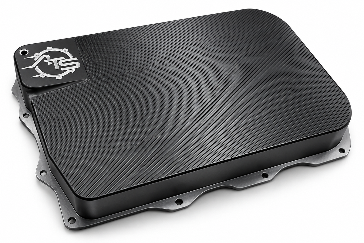 ATS Billet Aluminum Deep Transmission Pan for ZF8HP transmission with increased fluid capacity and replaceable filter design