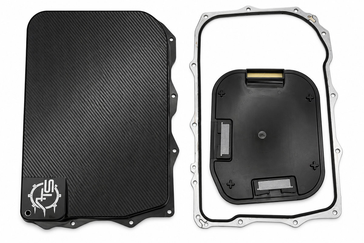 ATS Billet Aluminum Deep Transmission Pan for ZF8HP transmission with increased fluid capacity and replaceable filter design